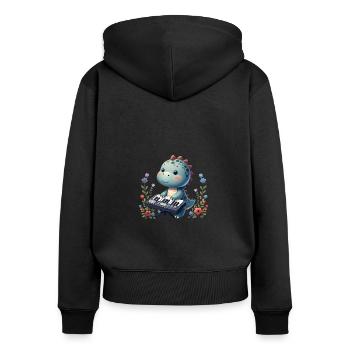 Dino Keyboard Spieler Niedlich Design - Frauen Premium Bio Zip Hoodie - Schwarz - Hinten - Julia (174cm)