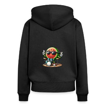 Global - Noir sans Japon Modèle - Sweat à capuche zippé Premium bio Femme - noir - Dos - Julia (174cm)