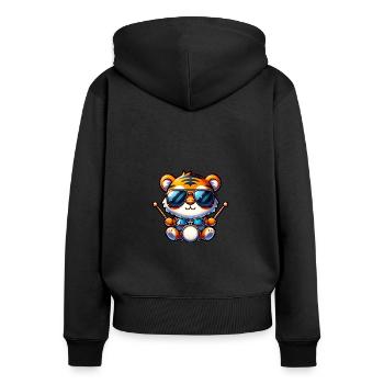 Global - Noir sans Japon Modèle - Sweat à capuche zippé Premium bio Femme - noir - Dos - Julia (174cm)