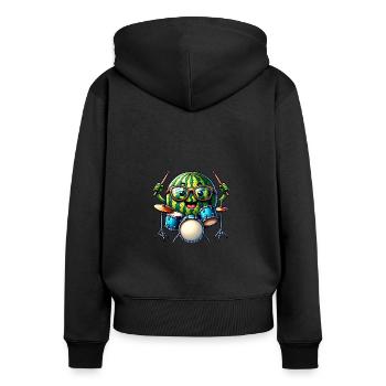 Global - Noir sans Japon Modèle - Sweat à capuche zippé Premium bio Femme - noir - Dos - Julia (174cm)