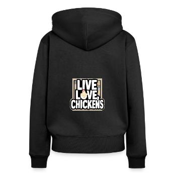 Vivre les poulets de l’amour vivre Poulet de l’amour Fermier - Sweat à capuche zippé Premium bio Femme - noir - Dos - Julia (174cm)