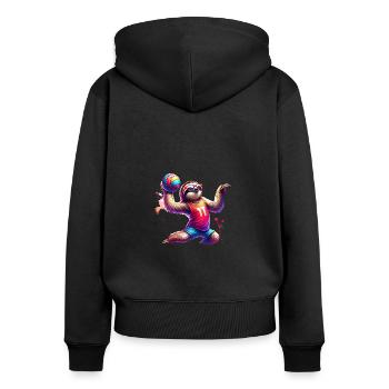 Cooler Faultier Volleyball Spieler - Frauen Premium Bio Zip Hoodie - Schwarz - Hinten - Julia (174cm)