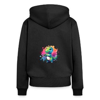 Cute Dino Flutist Recorder Design - Women's Premium Organic Zip Hoodie - black - Back - Julia (174cm)
