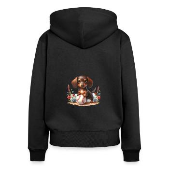 Teckel mignon avec humour de baseball - Sweat à capuche zippé Premium bio Femme - noir - Dos - Julia (174cm)