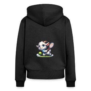 Conception de joueur de tennis de chèvres drôles - Sweat à capuche zippé Premium bio Femme - noir - Dos - Julia (174cm)