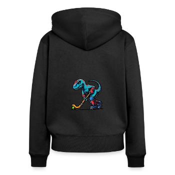 Équipe de joueurs de hockey sur gazon Dinosaur Dino - Sweat à capuche zippé Premium bio Femme - noir - Dos - Julia (174cm)