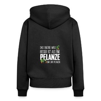 Zwei Pflanzen sind besser Gärtnerin Sprüche Damen - Frauen Premium Bio Zip Hoodie - Schwarz - Hinten - Julia (174cm)