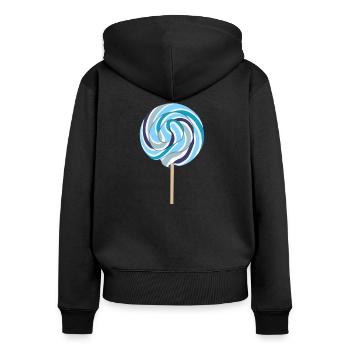 Blauer Lolli mit Stiel - Frauen Premium Bio Zip Hoodie - Schwarz - Hinten - Julia (174cm)