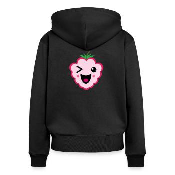 Himbeere - Frauen Premium Bio Zip Hoodie - Schwarz - Hinten - Julia (174cm)