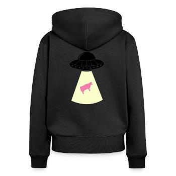 ufo kuh - Frauen Premium Bio Zip Hoodie - Schwarz - Hinten - Julia (174cm)