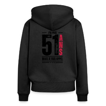 j ai 51 ans / t-shirt 51 ans / idée cadeau 51 ans - Sweat à capuche zippé Premium bio Femme - noir - Dos - Julia (174cm)