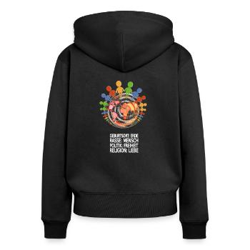 Gegen Rassismus - Frauen Premium Bio Zip Hoodie - Schwarz - Hinten - Julia (174cm)
