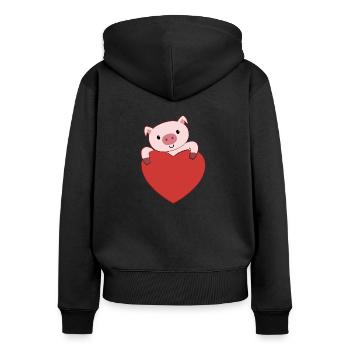 Pig Love - Frauen Premium Bio Zip Hoodie - Schwarz - Hinten - Julia (174cm)
