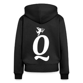 Q - Frauen Premium Bio Zip Hoodie - Schwarz - Hinten - Julia (174cm)