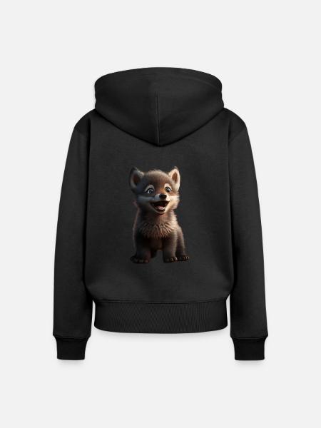 Wolf Süß cute - Frauen Premium Bio Zip Hoodie - Schwarz