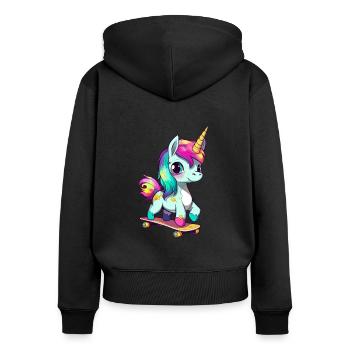 Licorne sur une planche à roulettes - Sweat à capuche zippé Premium bio Femme - noir - Dos - Julia (174cm)