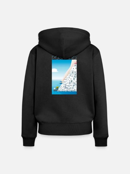 Positano CostaBlu Weiße Häuser - Frauen Premium Bio Zip Hoodie - Schwarz