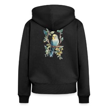 Wellensittich - Frauen Premium Bio Zip Hoodie - Schwarz - Hinten - Julia (174cm)