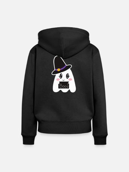 Cute Ghost - Frauen Premium Bio Zip Hoodie - Schwarz