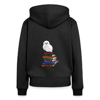 Magical magic owl with books - Women's Premium Organic Zip Hoodie - black - Back - Julia (174cm)