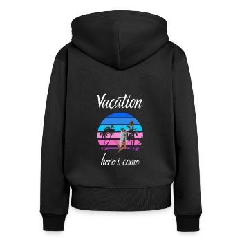 Urlaub hier komme ich - Frauen Premium Bio Zip Hoodie - Schwarz - Hinten - Julia (174cm)