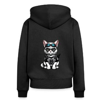 Chat Airsoft Chat Chat Jouant Airsoft Cadeau Militaire - Sweat à capuche zippé Premium bio Femme - noir - Dos - Julia (174cm)