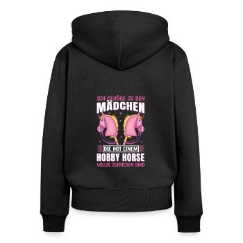 Hobby Horse Pferd Reiterin - Frauen Premium Bio Zip Hoodie - Schwarz - Hinten - Julia (174cm)