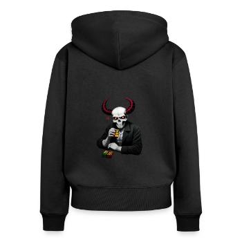 Gehörnter Schädel | Zerstöre seinen Puzzlewürfel - Frauen Premium Bio Zip Hoodie - Schwarz - Hinten - Julia (174cm)