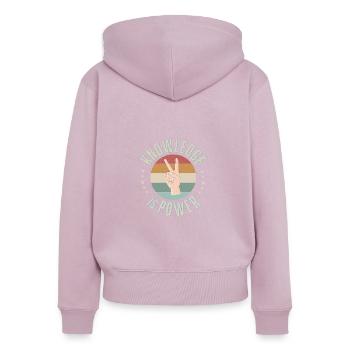 Wissen ist Macht - Frauen Premium Bio Zip Hoodie - Altrosa - Hinten - Julia (174cm)