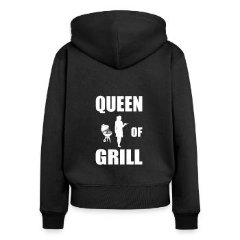 BBQ - Frauen Premium Bio Zip Hoodie - Schwarz - Hinten - Julia (174cm)