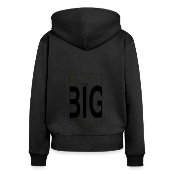 Think big - Frauen Premium Bio Zip Hoodie - Schwarz - Hinten - Julia (174cm)