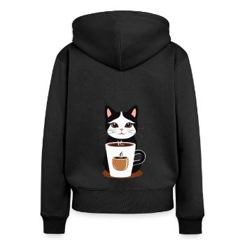 katze kaffee - Frauen Premium Bio Zip Hoodie - Schwarz - Hinten - Julia (174cm)