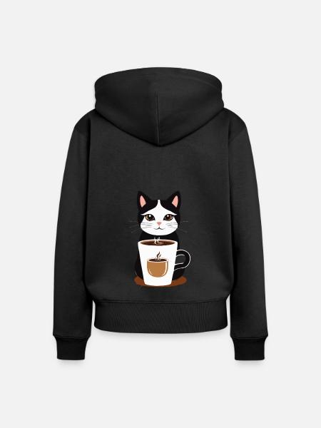 katze kaffee - Frauen Premium Bio Zip Hoodie - Schwarz