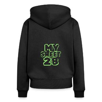 Alter 28 - Frauen Premium Bio Zip Hoodie - Schwarz - Hinten - Julia (174cm)
