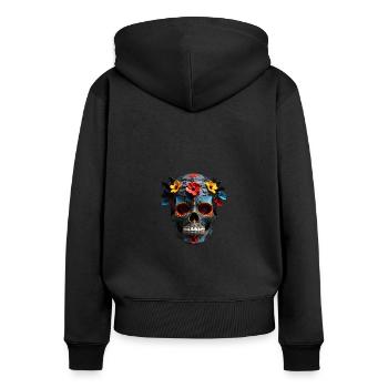 Vibrant Floral Sugar Skull Motif - Frauen Premium Bio Zip Hoodie - Schwarz - Hinten - Julia (174cm)