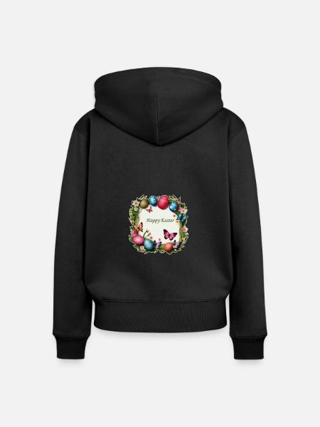 Osterkranz - Happy Easter - Frauen Premium Bio Zip Hoodie - Schwarz