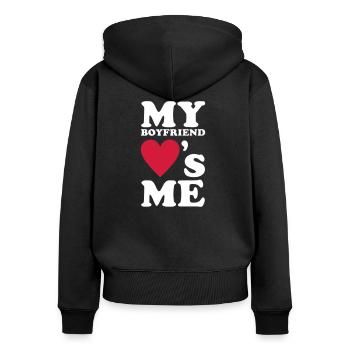 My Boyfriend loves me - Sweat à capuche zippé Premium bio Femme - noir - Dos - Julia (174cm)