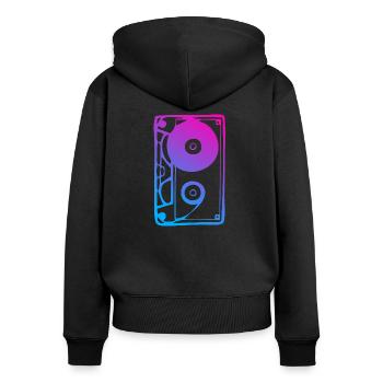 Musik-Kassette Farbverlauf 80er 90er Jahre Retro - Frauen Premium Bio Zip Hoodie - Schwarz - Hinten - Julia (174cm)