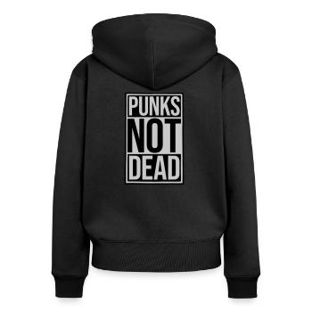 punks not dead Zitat - Frauen Premium Bio Zip Hoodie - Schwarz - Hinten - Julia (174cm)