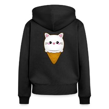 Crème glacée Chat Crème glacée Chat glace Boule de crème glacée à la vanille - Sweat à capuche zippé Premium bio Femme - noir - Dos - Julia (174cm)