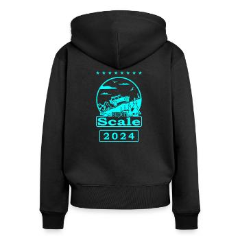 superScale Logo cyan - Frauen Premium Bio Zip Hoodie - Schwarz - Hinten - Julia (174cm)