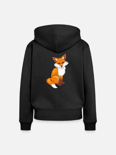 Sitzender süßer, schüchterner Fuchs - Frauen Premium Bio Zip Hoodie - Schwarz