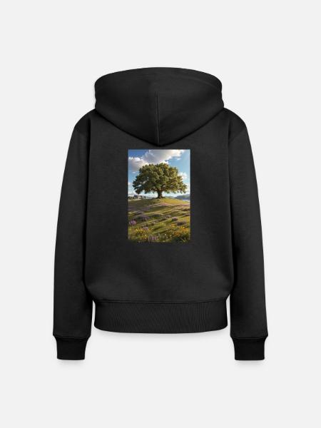 Baum, Wildblumenwiese - Frauen Premium Bio Zip Hoodie - Schwarz