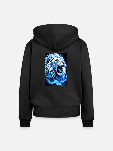 White Animals Weiß-blauer Löwe - Frauen Premium Bio Zip Hoodie - Schwarz