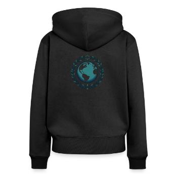 Weltkugel mit Blätterkranz - Frauen Premium Bio Zip Hoodie - Schwarz - Hinten - Julia (174cm)
