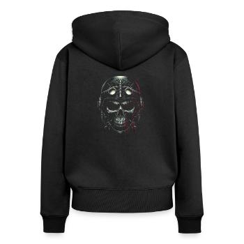 Pilotenschädel Pilot - Frauen Premium Bio Zip Hoodie - Schwarz - Hinten - Julia (174cm)