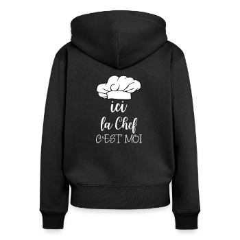 Ici la chef c'est moi - Sweat à capuche zippé Premium bio Femme - noir - Dos - Julia (174cm)