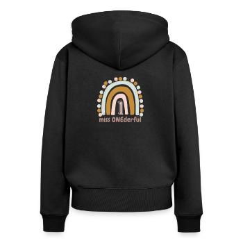 Miss ONEderful 1. Geburtstag Regenbogen - Frauen Premium Bio Zip Hoodie - Schwarz - Hinten - Julia (174cm)