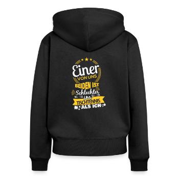Tischtennis - Frauen Premium Bio Zip Hoodie - Schwarz - Hinten - Julia (174cm)