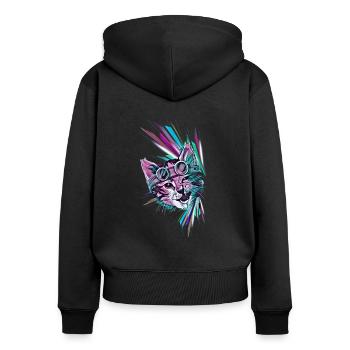 Coole Katze - Frauen Premium Bio Zip Hoodie - Schwarz - Hinten - Julia (174cm)